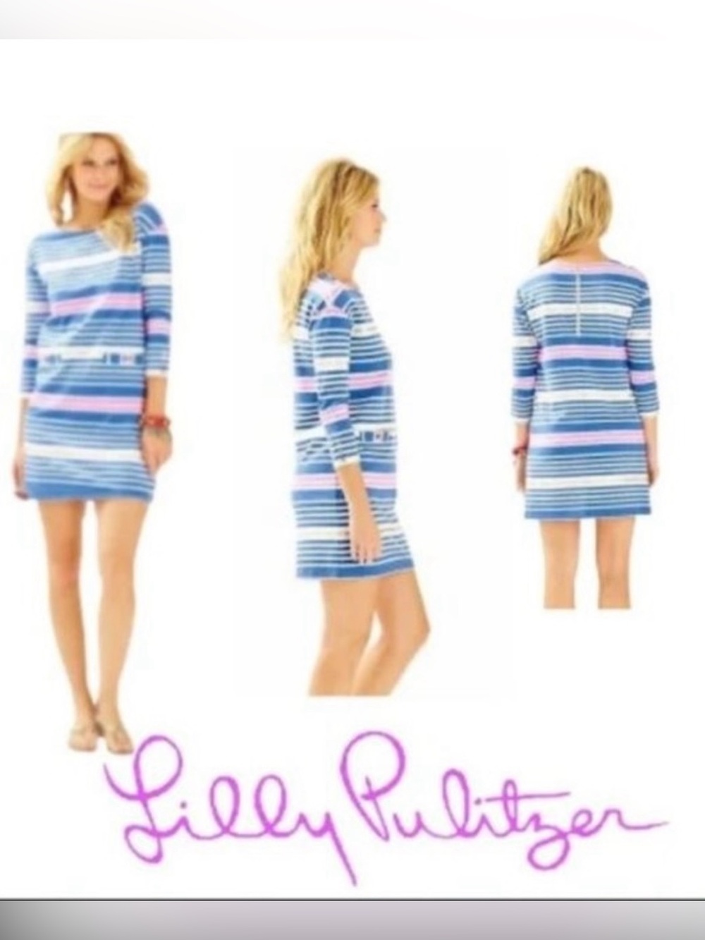 Lilly Pulitzer Lena Dress Tiki Stripe Blue Pink Gold Womens Large NWT